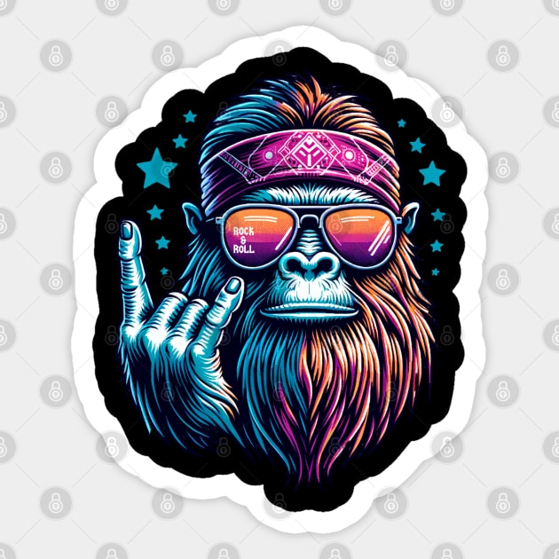 Bigfoot Sasquatch Loves Rock And Roll Sticker by Bellinna